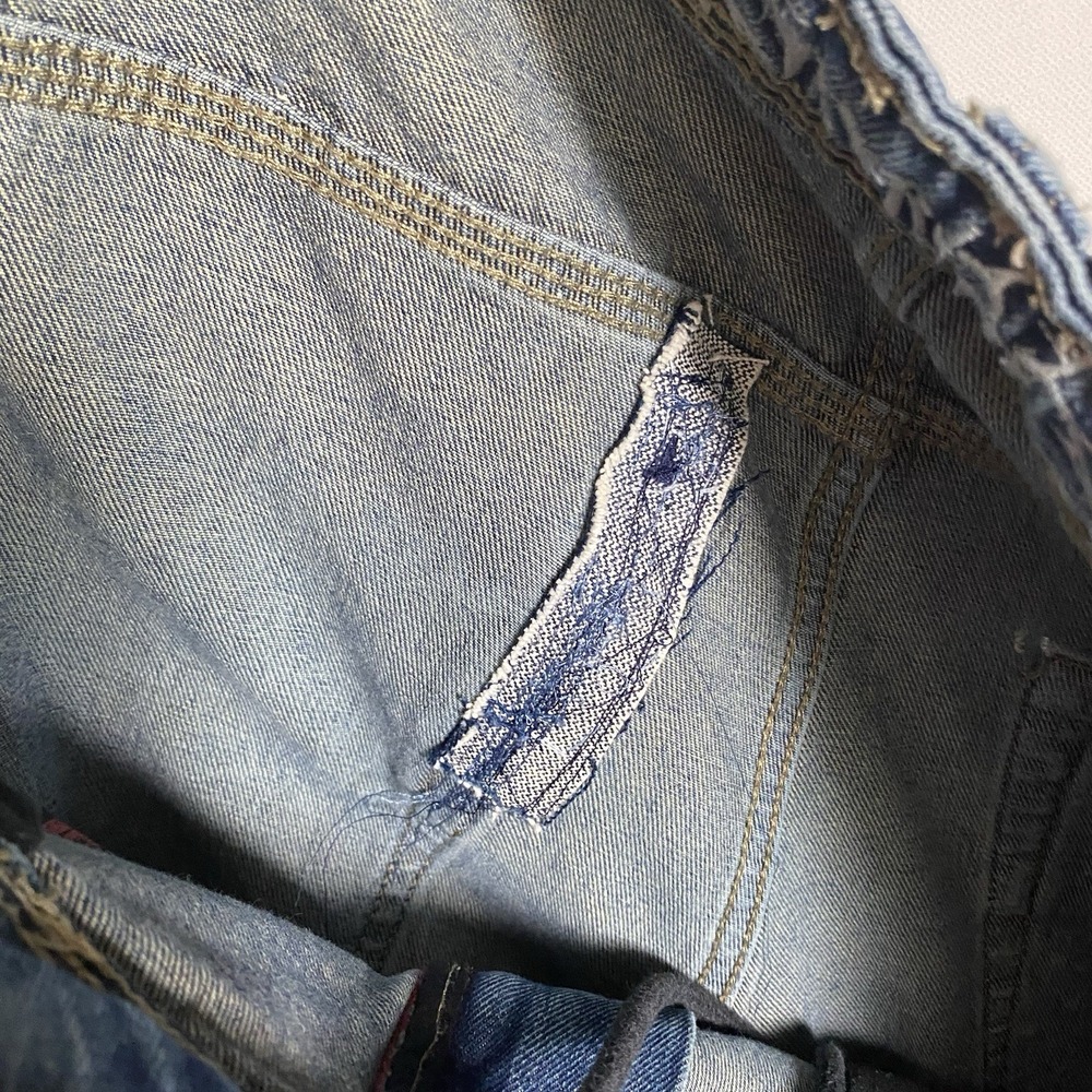 Y2K Vitriol Baggy  Jeans Men 36 Blue Embroidered Ultra-Wide Hip Hop Distressed - Picture 11 of 11